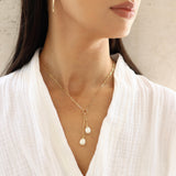 Duo Pearl Drop Lariat - White pearl