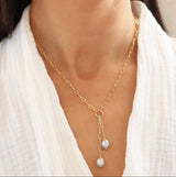 Duo Pearl Lariat - Grey Pearl