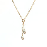 Duo Pearl Drop Lariat - White pearl