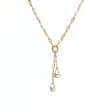 Duo Pearl Drop Lariat - White pearl