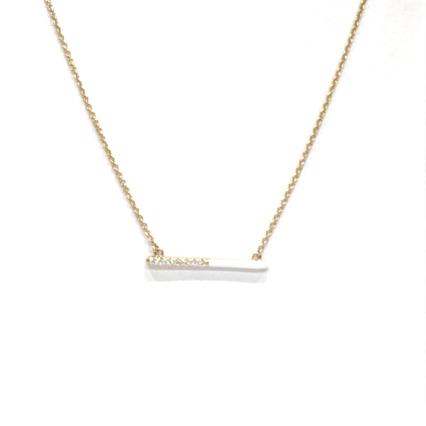18kt White Enamel & Diamond Bar Necklace