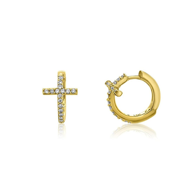 14kt GOLD DIAMOND CROSS HUGGIES