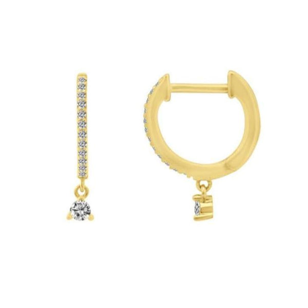 SOLITAIRE DIAMOND DROP 14kt GOLD HUGGIES