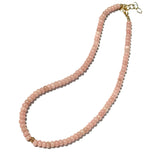 A blush rose opal necklace with a 14kt gold filled extender and a gold filled lobster clasp closure.