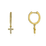 DIAMOND CROSS DROP 14kt GOLD HUGGIES