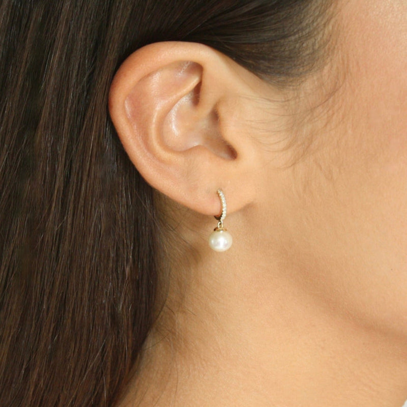 PETITE SEMI CIRCLE DIAMOND EARRING WITH PEARL DROP