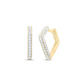 Gold hoop geometric earrings with inset diamonds on a white background