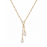 Duo Pearl Drop Lariat - White pearl