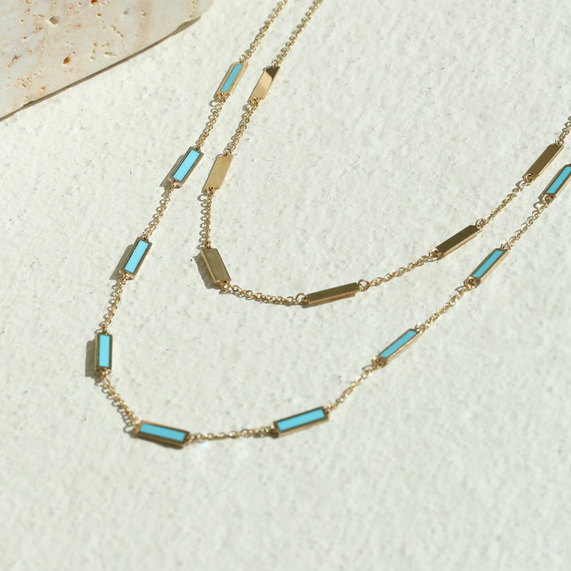 14kt Turquoise Enamel Bar Necklace