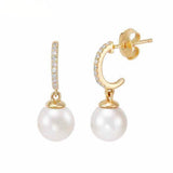 PETITE SEMI CIRCLE DIAMOND EARRING WITH PEARL DROP