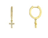 DIAMOND CROSS DROP 14kt GOLD HUGGIES